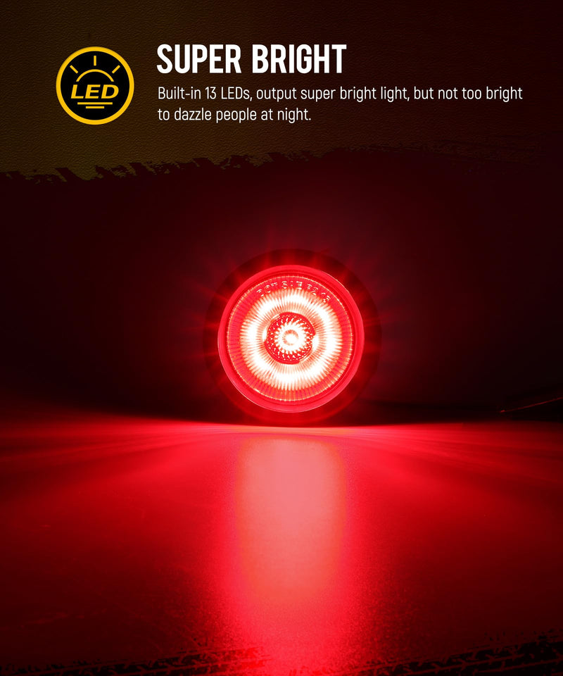 Partsam 5Pcs 2.5 inch Round Red 13LED Trailer Trucks Side Marker Clearance Lights with Reflectors, IP67 Waterproof, Includes Pigtails and Rubber Grommets