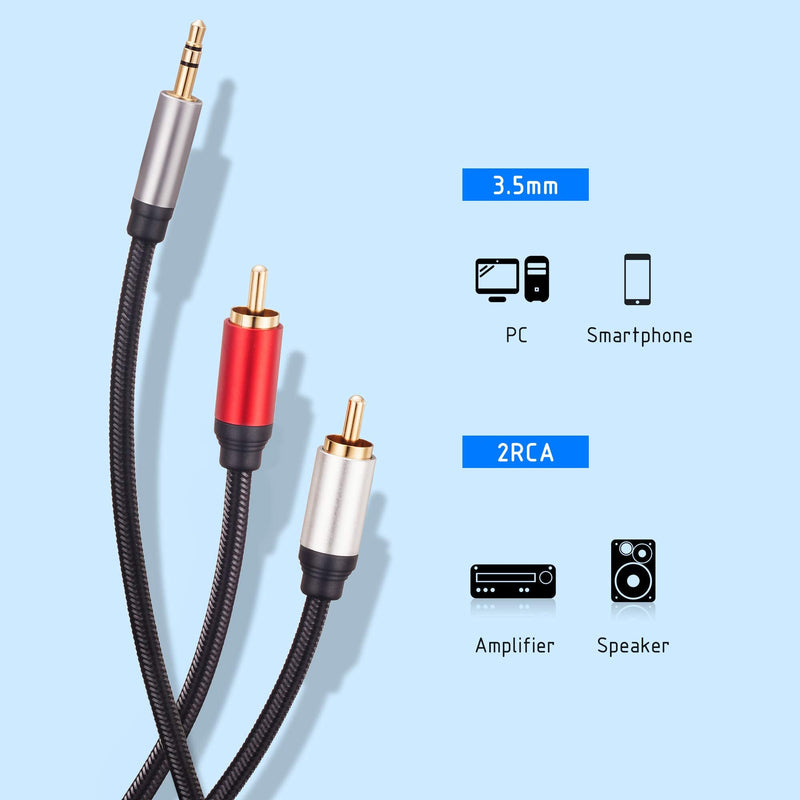 RCA Cable 40Ft, 3.5mm Male to 2RCA Male Stereo Audio Adapter Cable Nylon Braided AUX RCA Y Cord for Smartphones, MP3, Tablets, Speakers, HDTV and More(40Ft/12M) 40Ft/12M