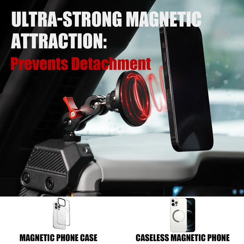Mabett Magnetic Phone Holder for 2021-2026 Ford Bronco Accessories 2/4-Door | Not for Bronco Sport, Dual 360° Ball Joints, No Drilling or Adhesive, Secure Magnetic Hold