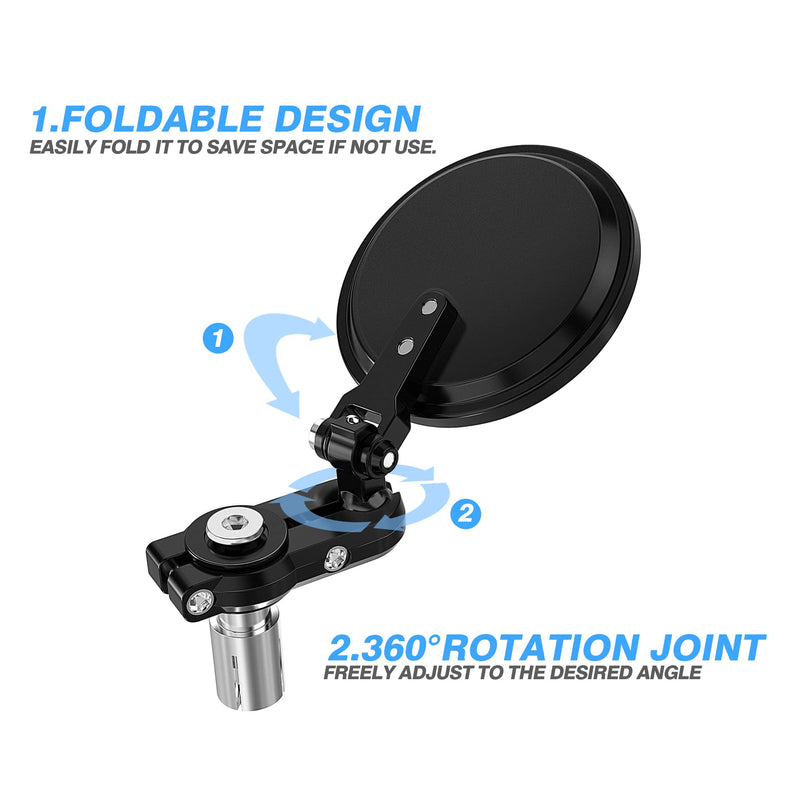 MICTUNING Universal Motorcycle Mirrors - 3 Inch Round Folding Bar End Side Mirror Compatible with Honda, Scooter, Suzuki, Yamaha, Kawasaki, Victory and More Black