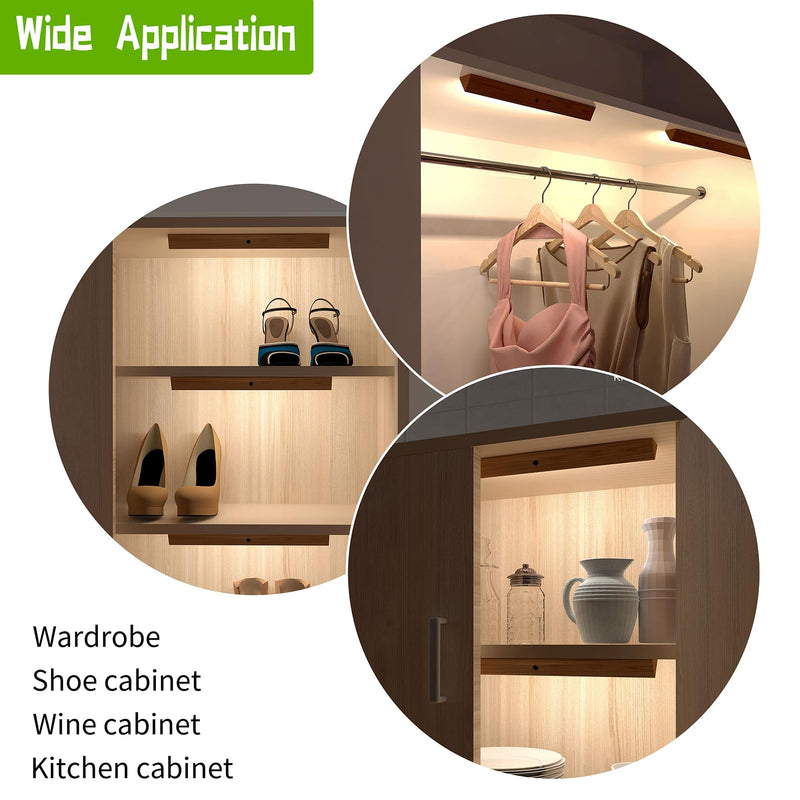Under Cabinet Lights, Smart Night Light Cabinet Light Drawer Lights Wireless Battary Powered (Beech Wood 2PCS) Beech Wood 2PCS