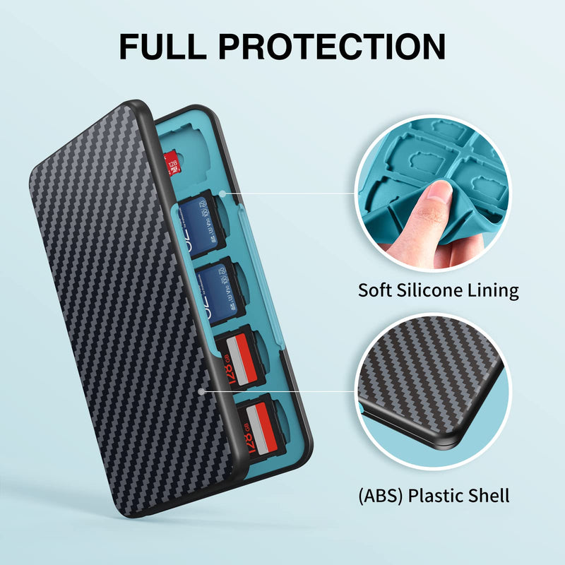 HEIYING Memory Card Case for SD Card and TF Card, Portable SD Card Holder SD SDHC SDXC TF Card Storage with 20 SD Card Slots & 20 Micro SD Card Slots. Carbon Fibre Black