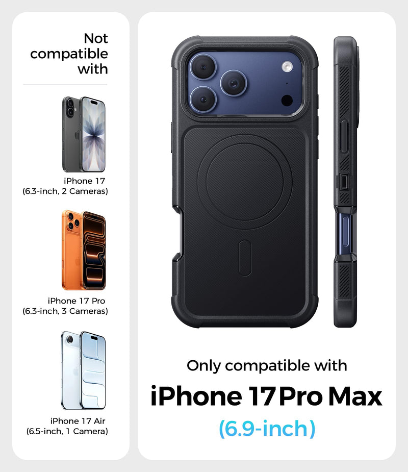 for iPhone 17 Pro Max Case with Belt Clip Holster, [6.9" Screen] Compatible with MagSafe, 360° Rotating Kickstand, Heavy Duty Shockproof Anti-Drop Cover, Include Screen Protector, Black
