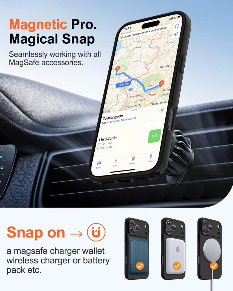 Magnetic for iPhone 17 Pro Max Case,Shockproof Matte Cover,Black Matte | with Screen Protector,Compatible with MagSafe,Military Grade Drop Protection,Full Camera Protection,Non-Slip Design Case Black Matte