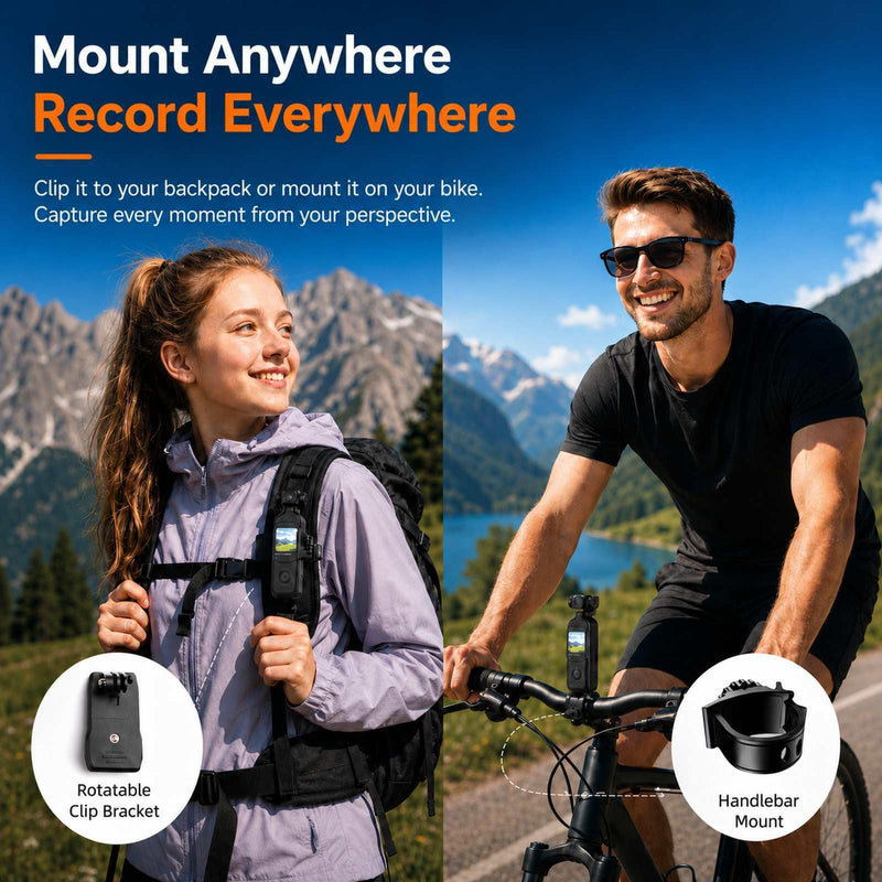 Pocket Camera for Vlogging, 1080P, Touchscreen, 32GB Card | Up to 14 h total with charging grip, face-to-camera/forward views, Wi-Fi, ready-to-use kit for trips, hikes, walks and rides Black H9232G