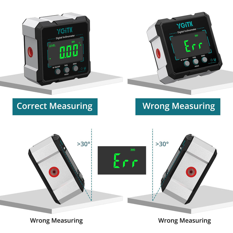 Digital Angle Finder with Laser, 4-Side Magnetic Digital Angle Gauge Level Box Inclinometer, USB Rechargeable High Precision Measuring Tool for Woodworking, Table Saw (Class II output <1mW) Black