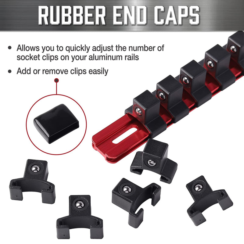 ALOANES 1/2-Inch Drive Aluminum Alloy Socket Organizer, Heavy Duty Socket Racks, Socket Holder Kit 1/2-Inch x 16 Clips (Red) Red
