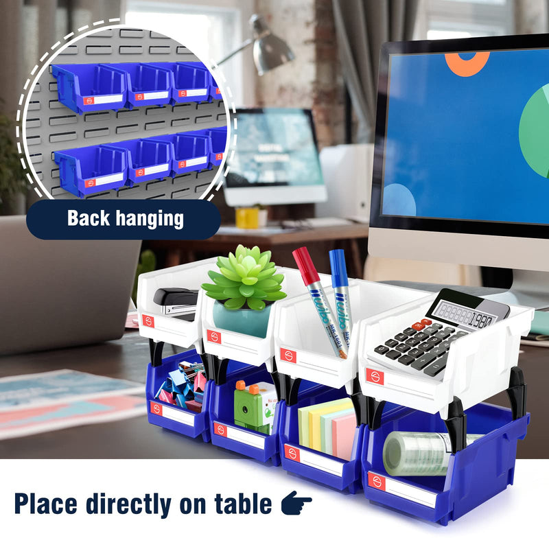 Pe&Hui Storage Organizer Bins,Wall Mount Storage Parts Rack,Stackable Shop Tool Bins for store Screws,Small Parts,Office Supplies and other Accessories Blue (6Pack) 6 Pack-Blue