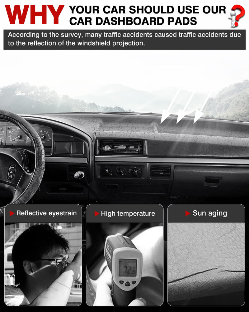 Autorder Dashboard Cover Mat for 1992-1996 Ford F150 F250 F350 Accessories Dash Cover Flannel Dash Mat Sunshade Glare UV Rays Protector 1992-1996 F150 F250 F350