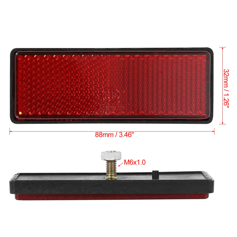 F FIERCE CYCLE Pair M6x1.0 Red Rectangle Universal Screw Mount Reflective Warning Reflector for Motorcycle Bike