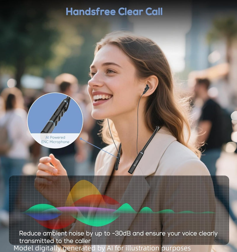 Hmusic A3 OTG Neckband Headphone, 3-EQ Mode/Dual USB-C Charging/12mm Driver | 35H Playtime, Bluetooth 5.4, Magnetic Earbuds, Connect with 2 Devices, Around Neck Wireless Earphone for Office/Travel/Sports GunGrey