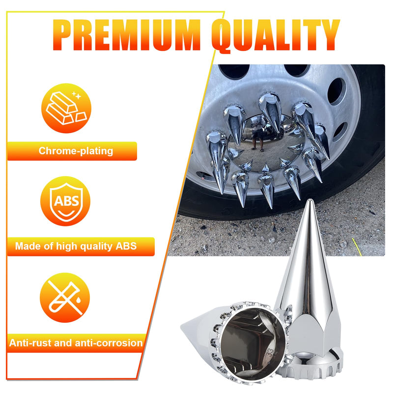 33mm x 4-3/4" Chromed Spike Lug Nuts Covers Push-On, ABS Chrome Plastic Caps Pointed Push-On Lug Nut Cover for Semi Trucks, 20 PCS 4-3/4" Silver-20