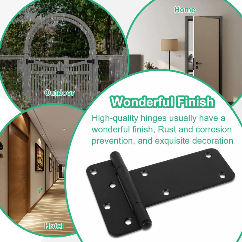6 inch Gate Hinges,280 Lbs Capacity, Matte Black Hinges,4 Pack Heavy Duty Door Hinge, T-Strap Shed Gate Hinges, Wrought Hardware for Wooden Fences, Barn Door Hinge(6“-6 pcs-Matte Black) 6“-6 pcs-Matte Black