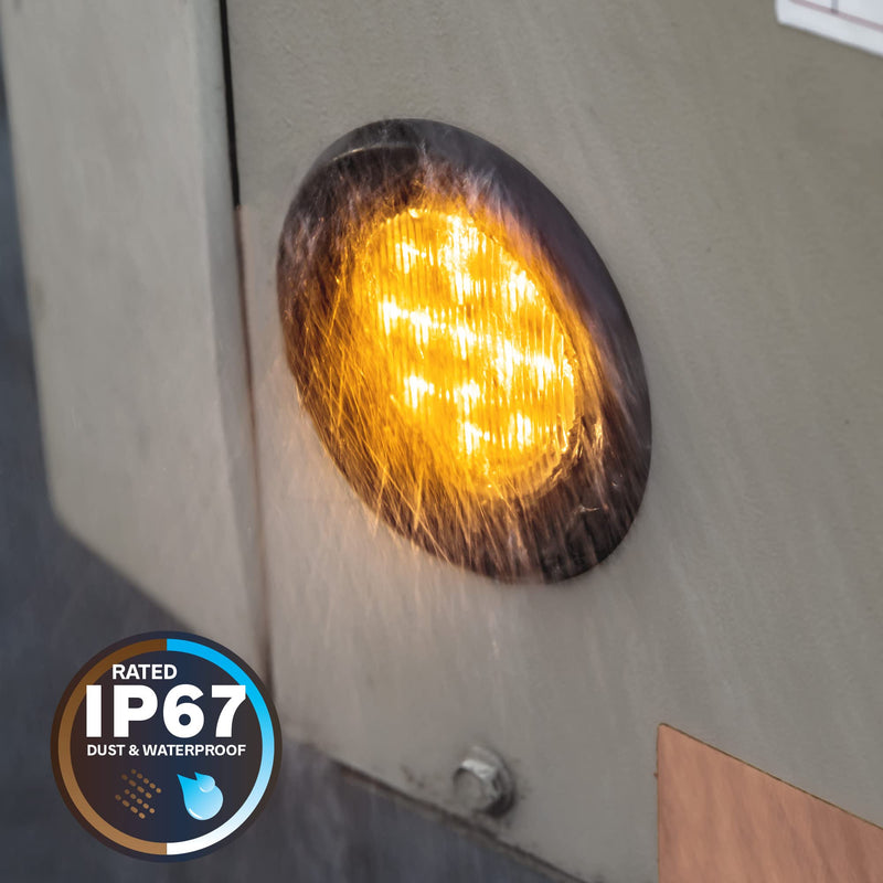 TRUE MODS 4pc 2.5" 12V Amber Round LED Clearance Side Marker Lights [DOT FMVSS 108] [SAE P2] [Reflector Lens] [Grommet & Plugs] [Flush-Mount] [Waterproof IP67] for Boat Trailer Semi Truck RV Peterbilt 4 Pack