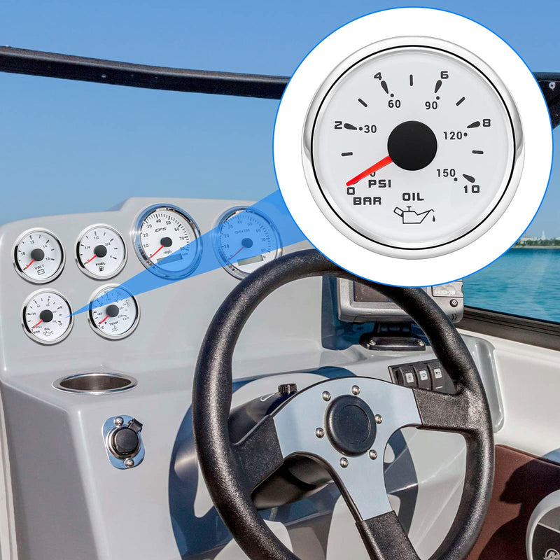 ARTILAURA Oil Pressure Gauge 7 Color 2-1/16" 52mm Electric Oil Pressure Gauge 0-150 PSI 0-10Bar Automotive Replacement for AUTO Car Truck SUV Boat Marine White