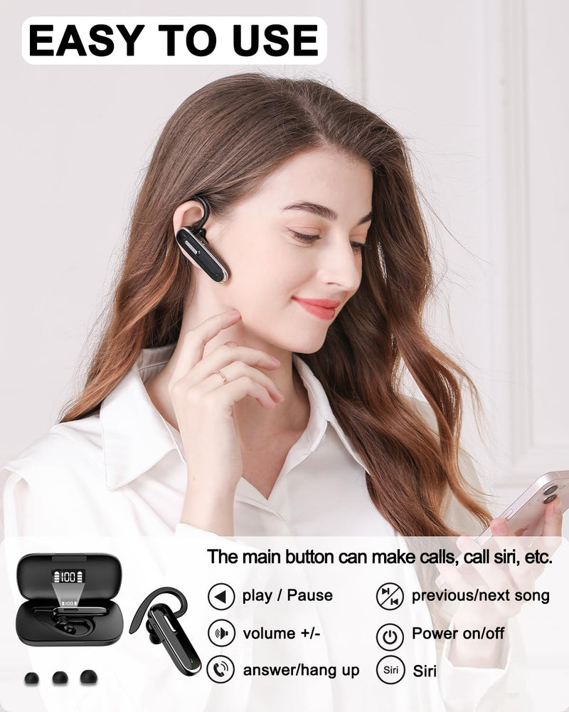 Bluetooth Earpiece V5.1, Wireless Hands-Free Headset with Charging Case, Built-in Microphone for iPhone Android Business Calls Bluetooth headset with charging case Brown