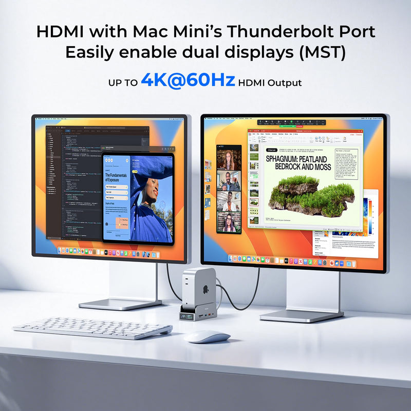 RayCue SmartDock Pro for Mac mini M4 Dock Stand with M.2 NVMe SSD Enclosure, 4K 60Hz HDMI, 10Gbps USB-C/A, Gigabit Ethernet, SD/TF Card Readers – Space-Saving Vertical Hub Compatible with Mac mini