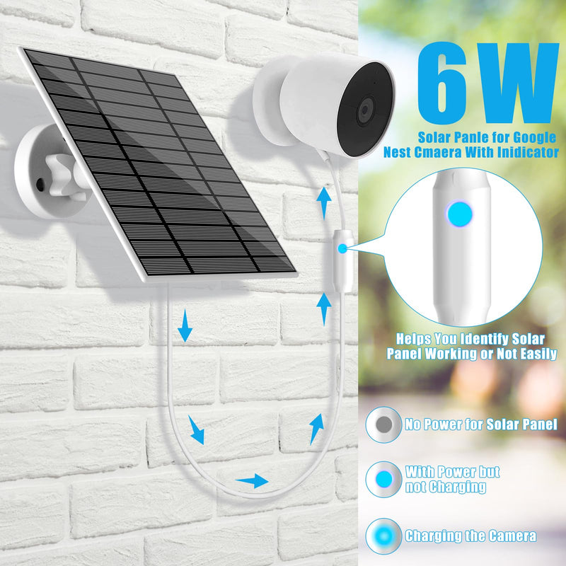 6W Solar Panel Compatible with Google Nest Camera Outdoor & Indoor (Battery Version), Solar Power Charger for Google Nest Cam with Indicator Light,13ft Cable IP66 Weatherproof Solar Panel solar panel-1
