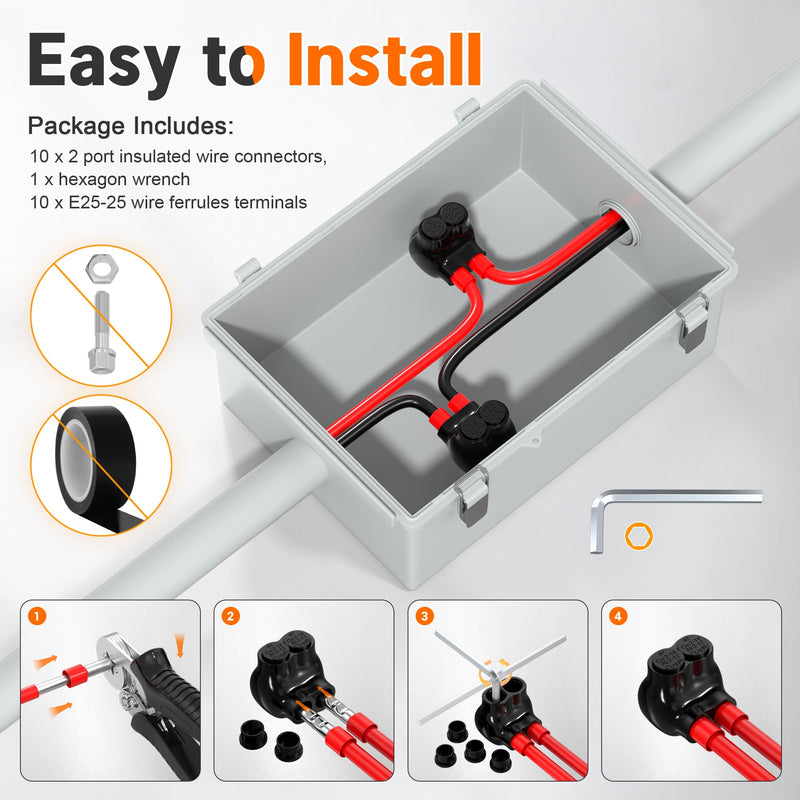 Joinfworld 2 Port Insulated Multi Tap Connector 2-14AWG Aluminum to Copper Wire Connectors Single Side Entry Aluminum Black Electrical Cable Connectors with Slotted Allen Hex - 10 Pack 2-14 AWG(10pcs)