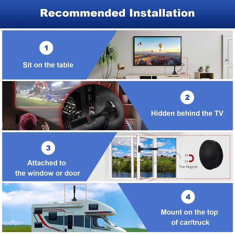 Chaowei Digital TV Antenna, Indoor Outdoor HD Antenna Easy Mount with Magnetic Base, Signal Amplifier for Local Channels, 4K 1080P Reception with 16.5FT Coax Cable