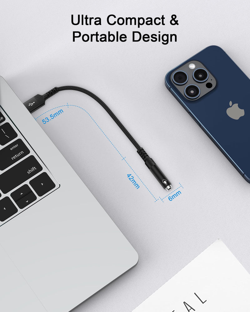 USB to 3.5mm Audio Jack Adapter, Braided USB-A Male to Aux Female Headphone TRRS Stereo Dongle Type a External Sound Card Cable Converter for PS4 PS5 Headset Laptop Mac Linux Desktops Windows -Black Black