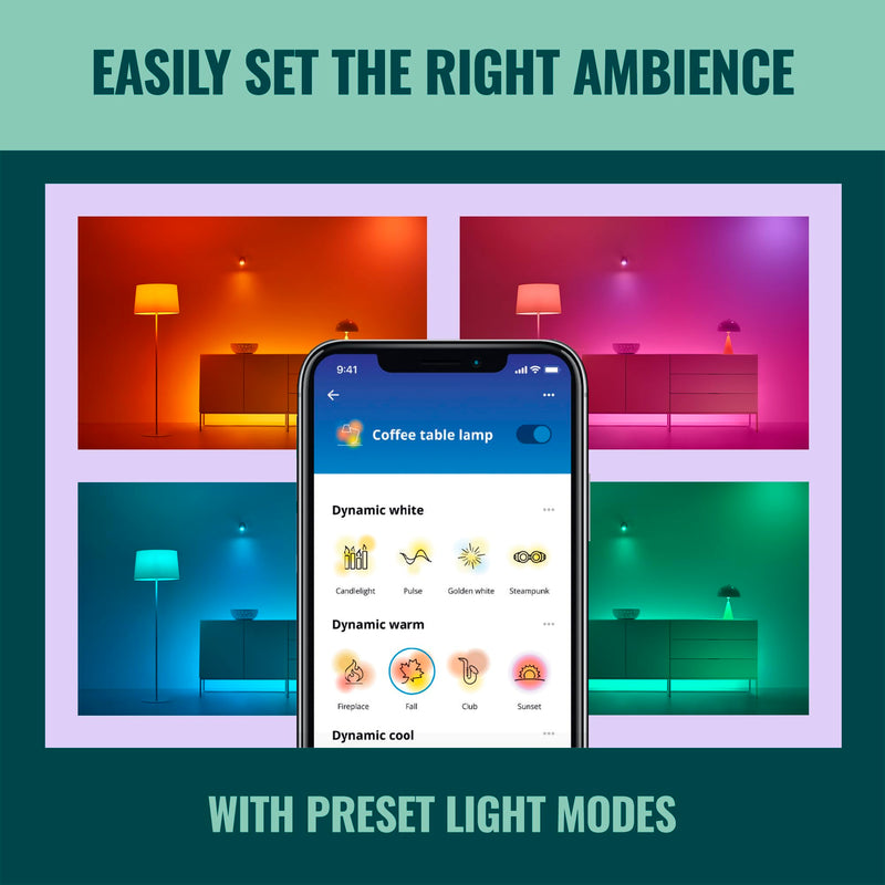 WiZ Connected Smart Light Bulbs, 4-Pack, Full Color A19 60W 800LM E26 LED Lights, Sunset/Sunrise Automation, Smart Bulbs with Motion Detection, Control with Voice or App 4 Pack