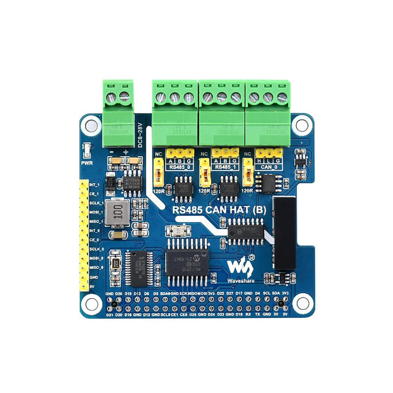 for Raspberry Pi RS485 CAN HAT (B) Isolated 2-Ch RS485 1-Ch CAN SPI Communication On-Board SC16IS752 and SP3485 Chips with MCP2515 Controller CAN Transceiver Multiple Protections