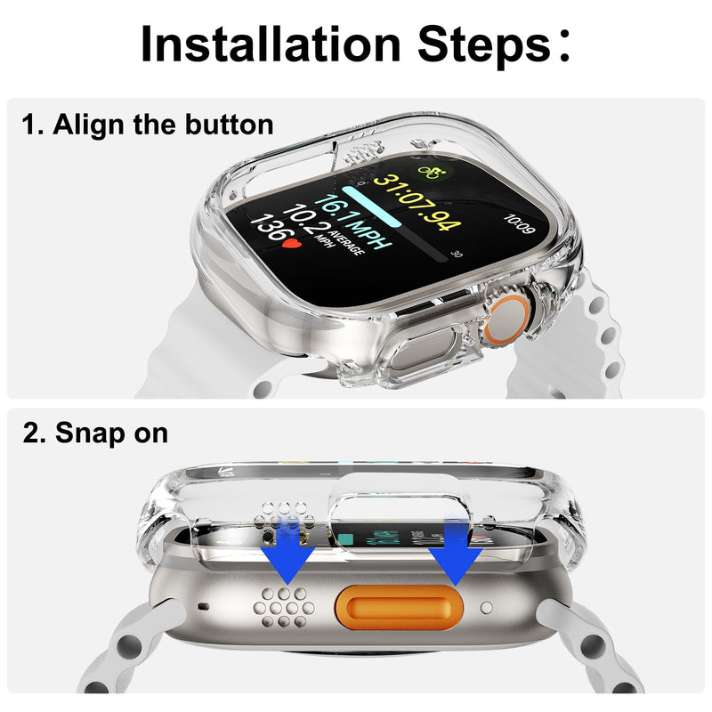 Case for Apple Watch Ultra 3/2/1 49mm, 5 Clear | 5+3 Pack, PC Bumper Covers, Tempered Glass Screen Protectors, Full Protective Shockproof, Watch Shell Film Combo Ultra 3/2/1-49mm