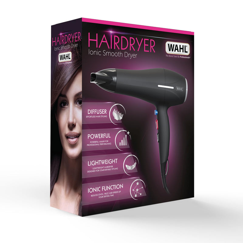  [AUSTRALIA] - Wahl Ionic Smooth Hairdryer,Cool Shot Button, 3 Heat and 2 Speed Settings, Quick Dry Airflow, Fast Drying, Reduce Static, Black