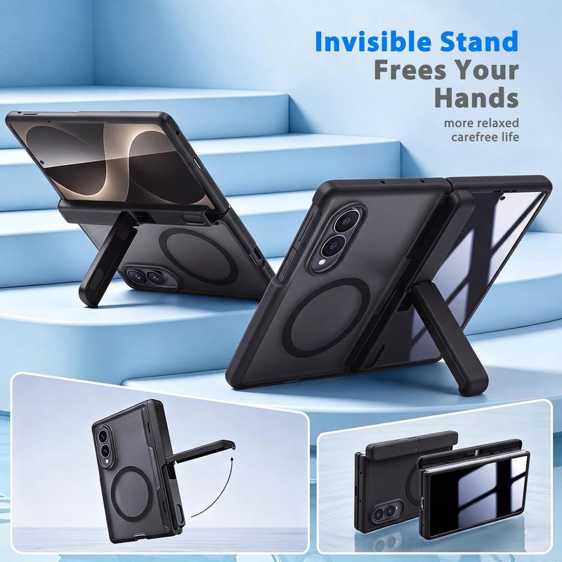 for Samsung Galaxy Z Fold 8 Wide Case with Invisible Kickstand | Privacy Screen Protector Full Body Hinge Protection Compatible with MagSafe Slim Magnetic Case for fold 8 Black