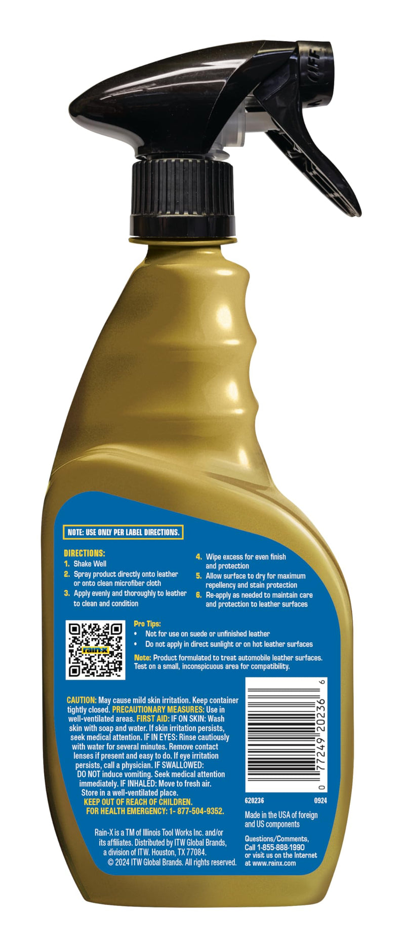 Rain-X 620236SRP Leather Cleaner Conditioner & Repellent for Car Interiors, Cleans + Repels while Moisturizing, Restores Leather to Natural, Fresh Scent without Residue 16 Fl Oz. 16 Fl Oz (Pack of 1)