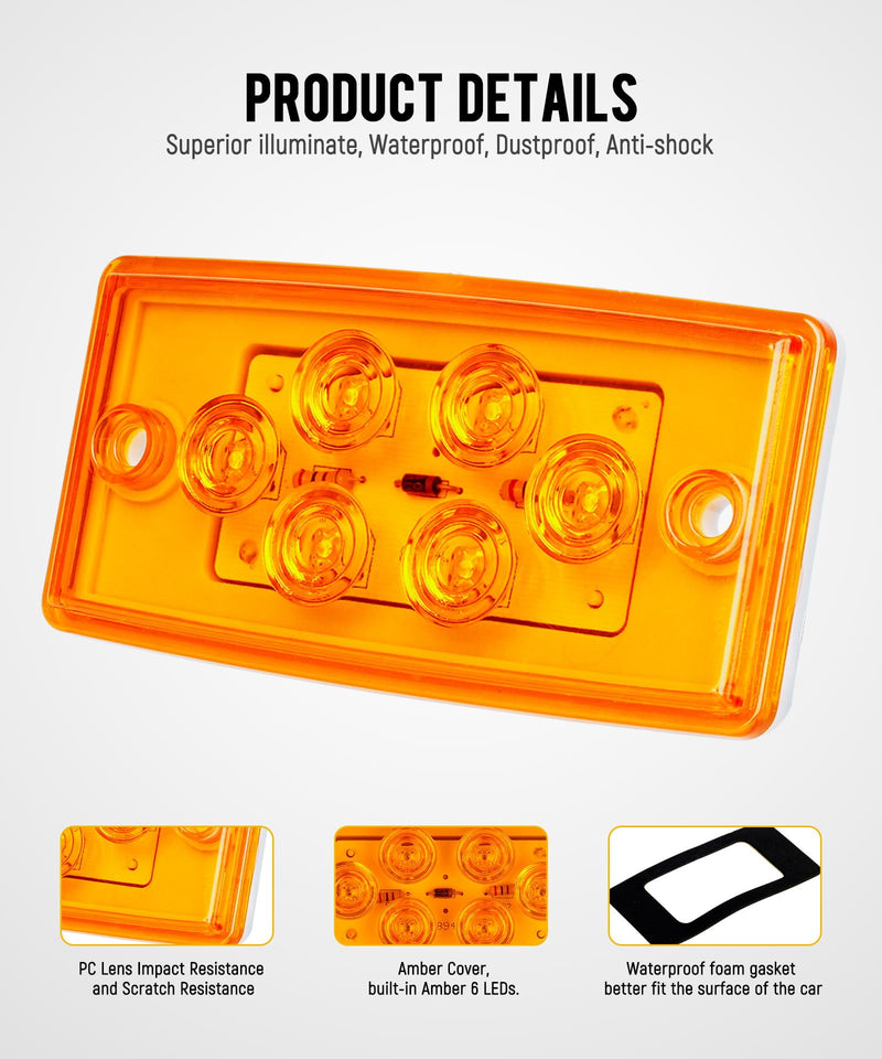 Partsam 6LED Amber Cab Marker Lights - Waterproof Roof Mount Clearance Lights for Trucks, Compatible with Freightliner/Volvo Heavy Duty Trucks & Trailers (5 Pack)