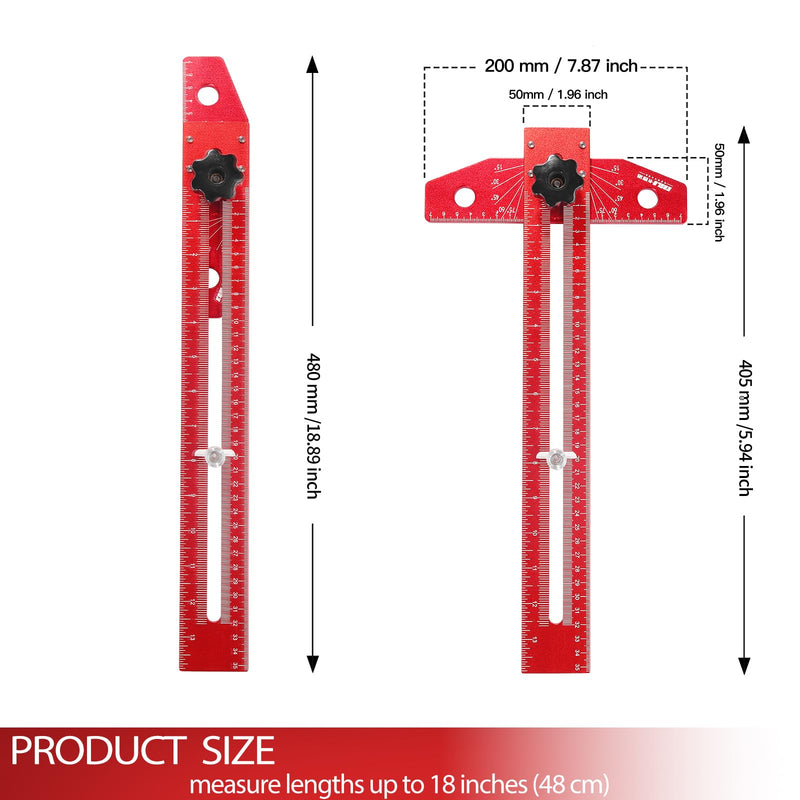 Woodworking Scriber Marking Line Ruler, Adjustable T-Square Ruler with Carpenter Pencil, Aluminum Alloy Sliding Woodworking Tools Precision Line Drawing Ruler with Angle Adjustment Scale