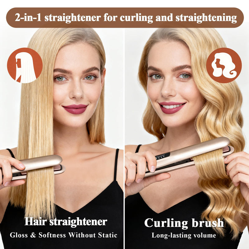 Mini Cordless Hair Straighteners for Women 5000mAh, 2 in 1 Travel Hair Straightener | Wireless Portable Hair Curler with USB Charging | Mini Curling Iron, 3 Heating Modes, Reduce Frizz
