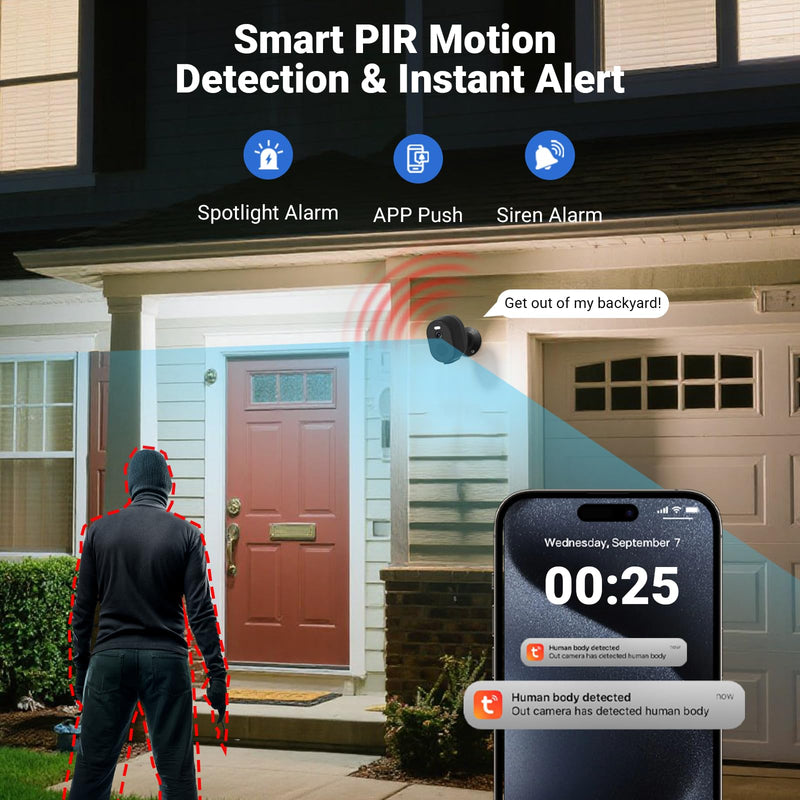 Rraycom 2Pack 5G&2.4G Security Cameras Wireless Outdoor - 2K Tuya Smart Camera for Home Security with AI Motion Detection, Spotlight, Color Night Vision,2-Way Audio, Waterproof, SD/Cloud,Works w/Alexa BLK