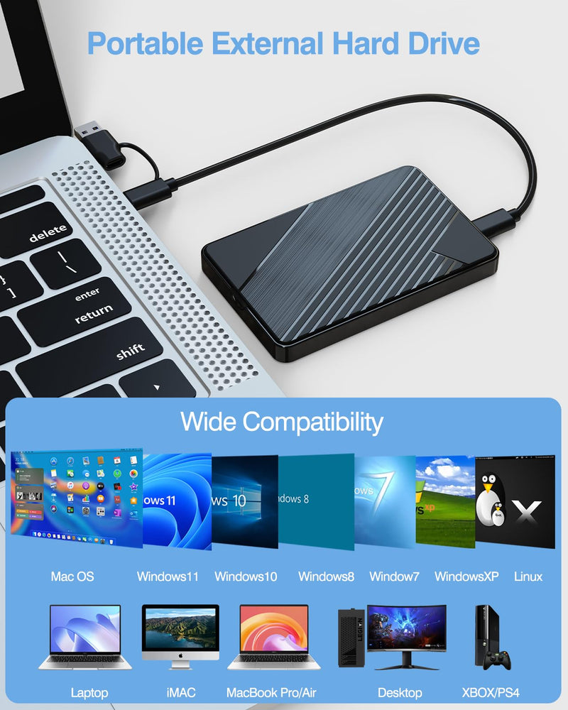 500G External Hard Drive,USB 3.0 and USB-C Storage Expansion Mobile HDD | Portable Slim Extended Storage for PC, Mac, Laptop, PS4, Xbox one, Phone 500G