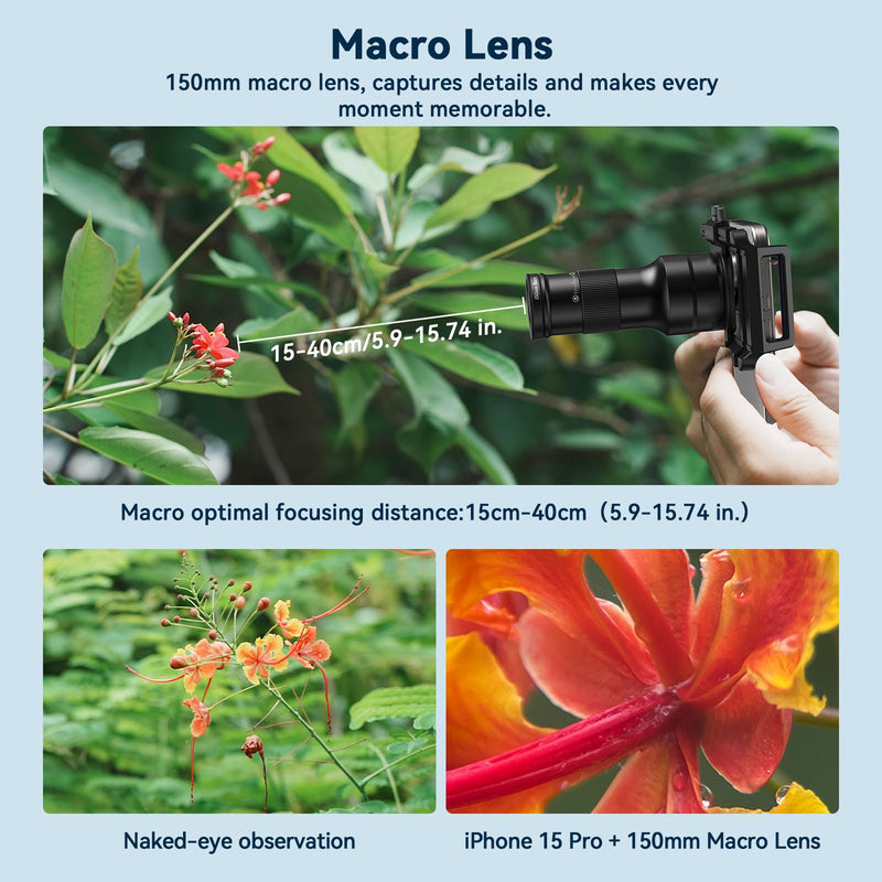 6X Telephoto Lens & 150mm Macro Lens, 2 in 1 Phone Camera Lens Kit with Universal Lens Clip, Phone Lens Attachment for iPhone and Andriod