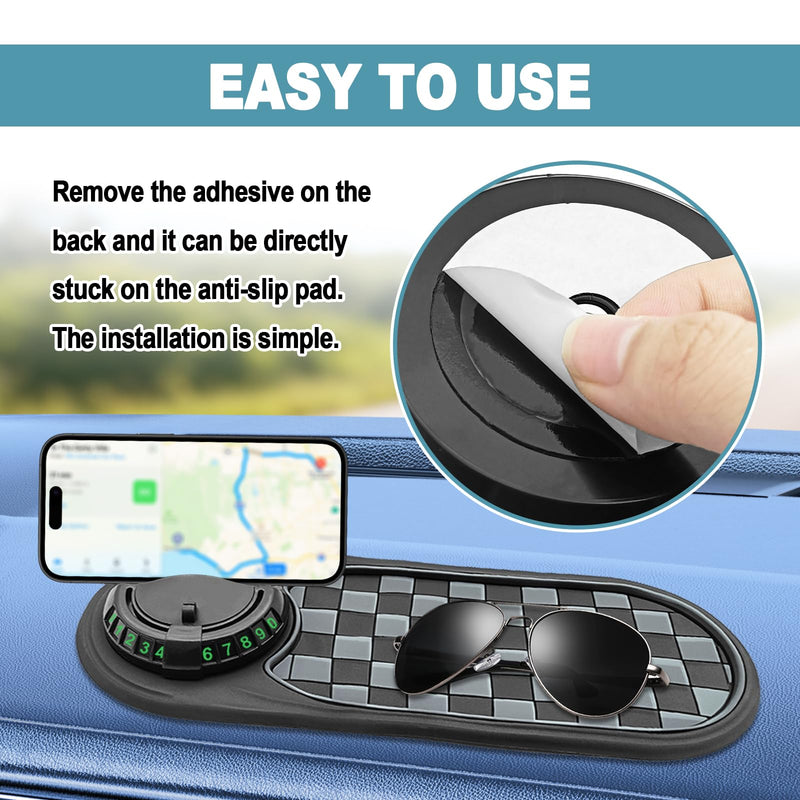 Multifunction Car Anti-Slip Mat, Universal Car Phone Holder, Rotatable Anti Skid Car Dashboard Pad, Universal Large Pad for Phones Sunglasses Keys Gadgets (Black+Grey) Black+Grey