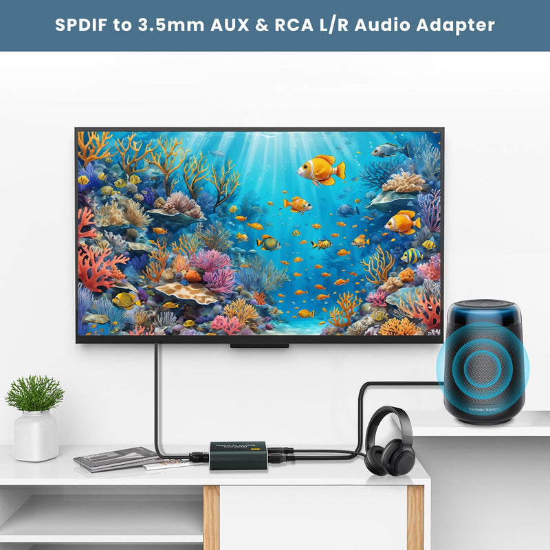 Digital to Analog Audio Converter,192kHz DAC Converter Digital Optical to Dual Analog 3.5mm AUX Audio Adapter with Optical Cable 3.5 Audio Cable and 3.5 to RCA Cable