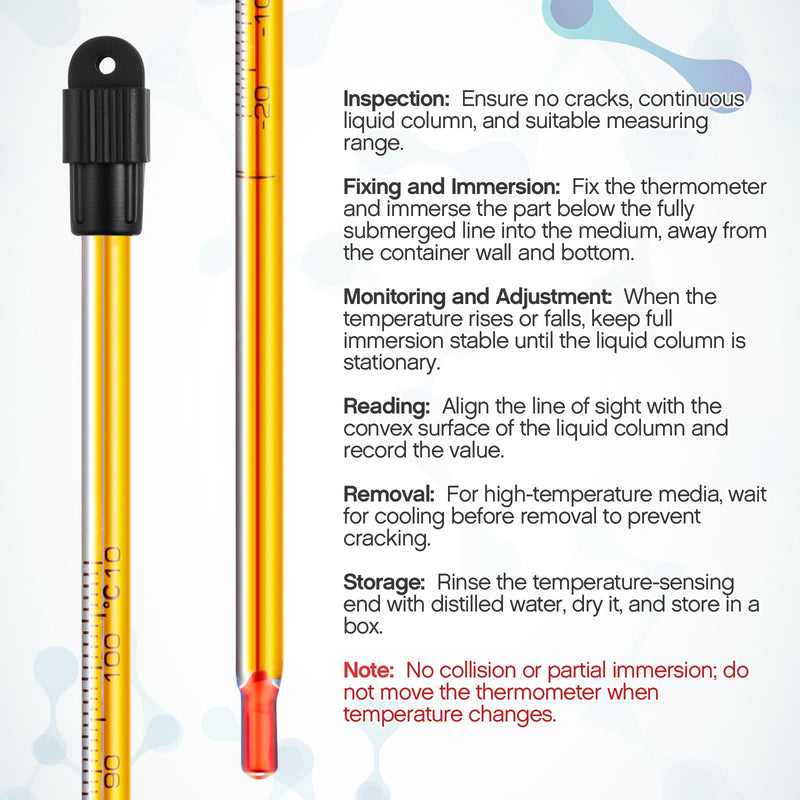 8 Pcs General Purpose Lab Thermometer 12 Inch Laboratory Liquid in Glass Thermometer Total Immersion -20 to 110℃/ 0 to 230℉ Dual Scale for Science University Food and Beverage Processing 8