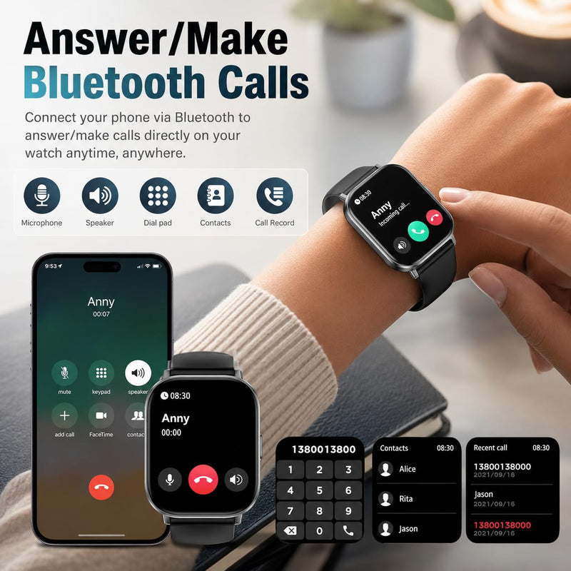 Smart Watch, 2.01" HD Touchscreen Fitness Tracker with Bluetooth Calling, 120+ Sports Modes, 24/7 Heart Rate Sleep Monitor, IP67 Waterproof Smartwatch Compatible with iOS Android (Black)