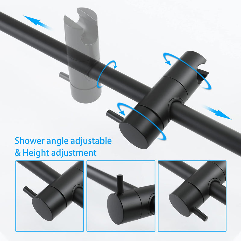 SKOWLL Adjustable Slide Bar 26 Inch Shower Silde Bar No Drill, Stainless Steel Shower Slide Bar with Handheld Shower Head Holder, Wall Mount Sliding Shower Bar for Bathrooms, Outdoors, Matte Black