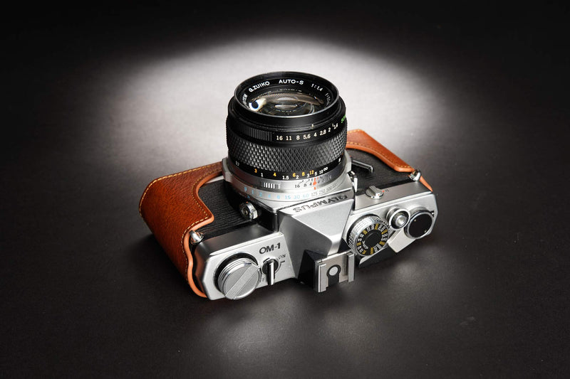 OM-4 Case, BolinUS Handmade Genuine Real Leather Half Camera Case Bag Cover for Olympus OM-1 /1N OM-2/2N OM-3/3Ti OM-4/4Ti (No Handle) Camera with Hand Strap (LavaBrown) LavaBrown