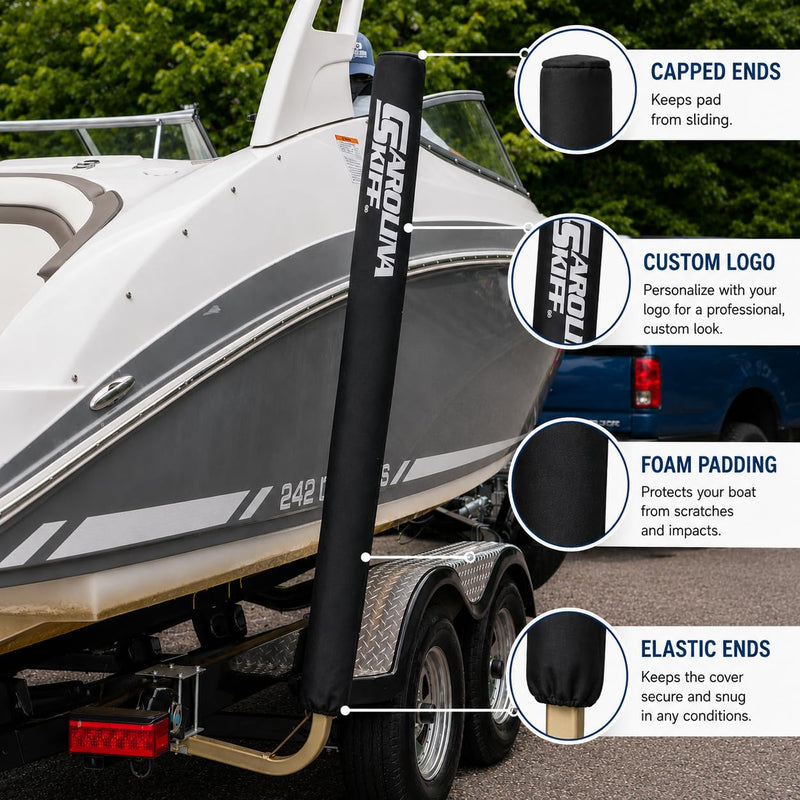42 in Pair of Black Mad Dog Products Boat Trailer Guide Pole Pad with Capped Ends - Heavy Duty UV Fade Proof Canvas - Sold in Pairs - Made in USA 42 in