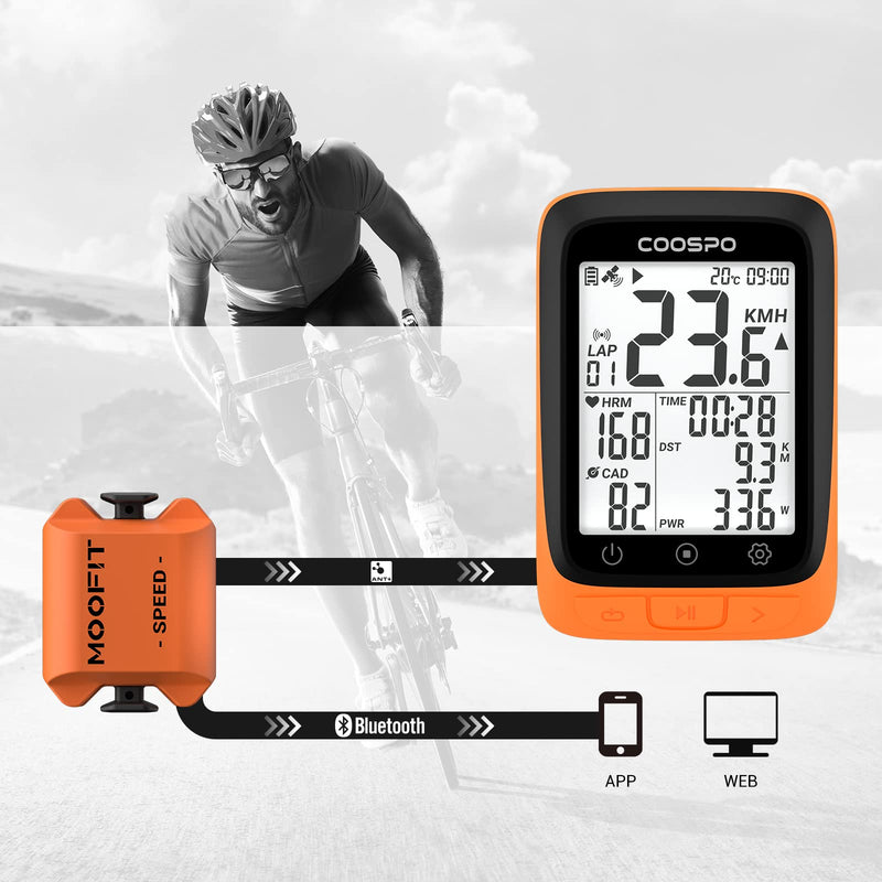 moofit Cadence Speed Sensor, Bluetooth & ANT+ Wireless RPM Cycling Spin Bike Cadence Sensor for Wahoo/Coosporide/Rouvy/Peloton, IP67 Waterproof, Orange Speed and Cadence Sensor