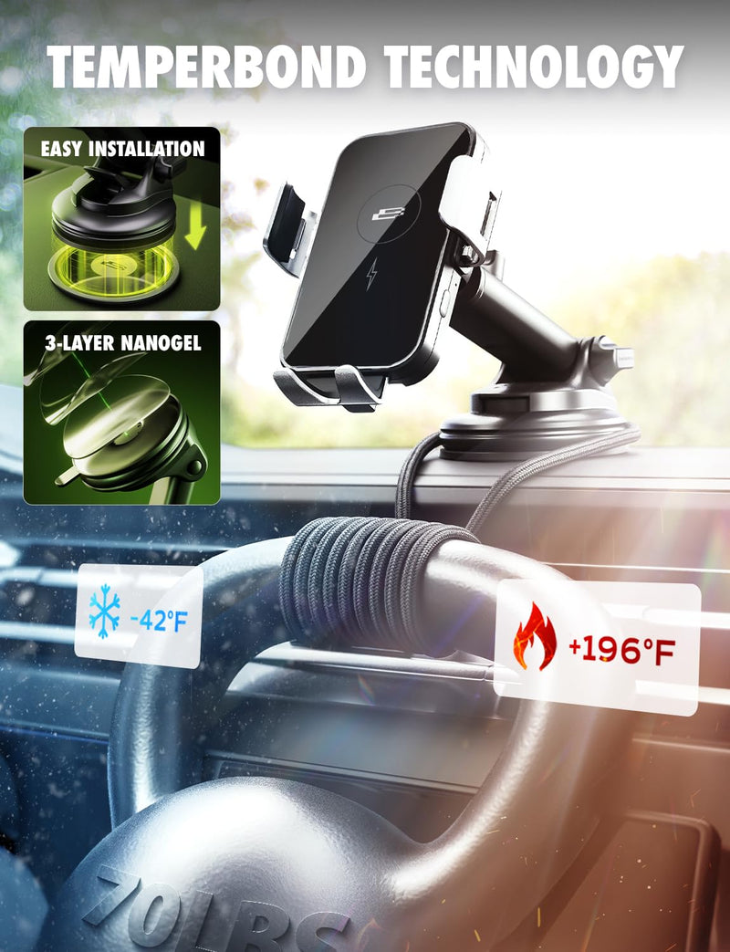 Bracketron PwrUp Auto 15W Qi Fast Wireless Charging Car Mount Dashboard Windshield Air Vent Cell Phone Charger Cellphone Holder