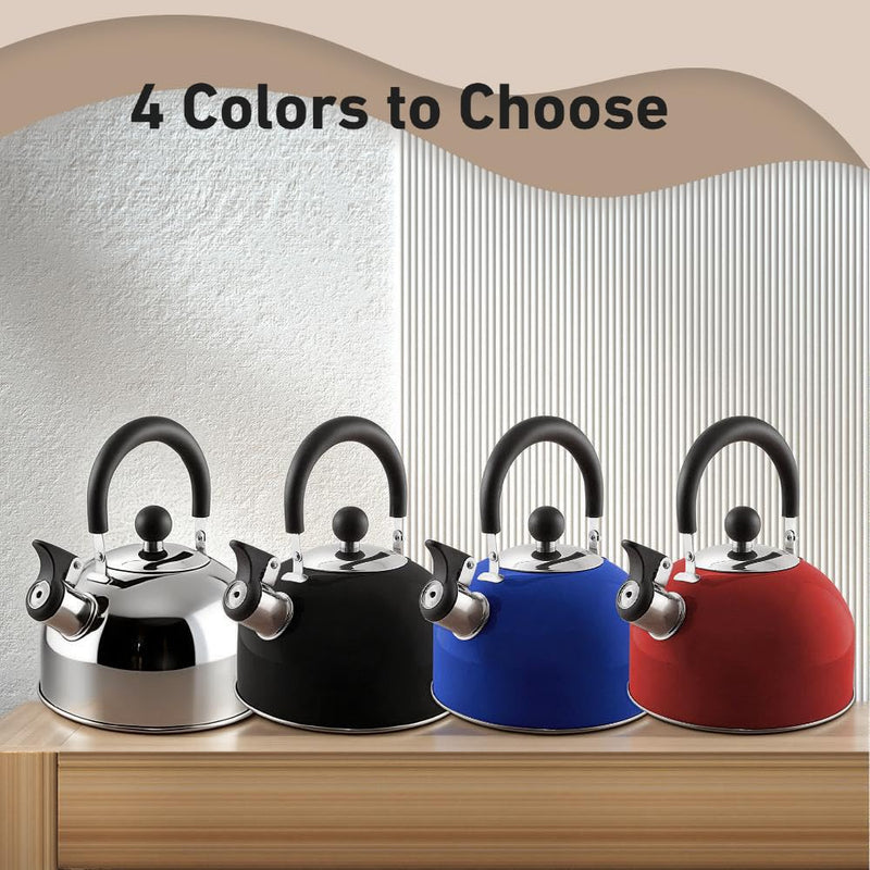 Lily's Home 2 Quart Stainless Steel Whistling Tea Kettle, the Perfect Stovetop Tea and Water Boilers for Your Home, Dorm, Condo or Apartment. (Black) Black(2 Quarts)