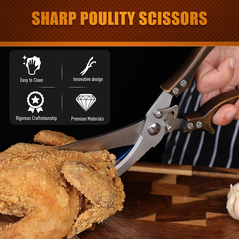 Heavy Duty Poultry Shears with Serrated Edge - For Chicken, Bone, Meat, Turkey, Fish - No Rust, Spring Loaded, Stainless Steel Kitchen Scissors Poultry Shear