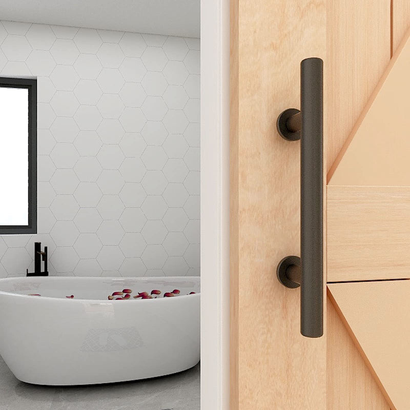 2 Pack Modern 9.5" Sliding Barn Door Pull Handle with Flush Hardware Set Rustic Design Black Powder Coated Finish, Anti-Rust, Heavy Duty Both Side Handles Design