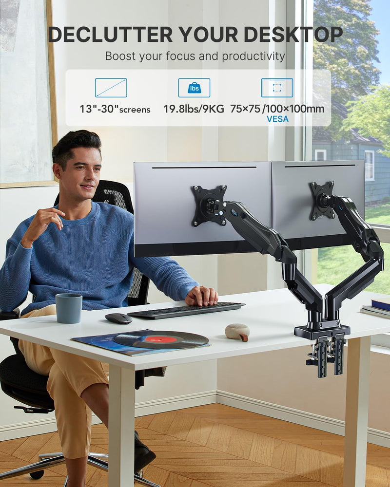 HUANUO Dual Monitor Stand&Laptop Tray Steel Notebook Holder for Monitor VESA Mount Stand